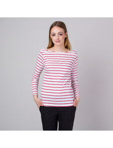 Willsoor Camiseta de mujer color blanco con rayas rojas 13904