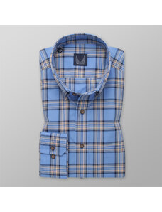 Willsoor Camisa Slim Fit Color Azul Con Patrón De Cuadros A Color Para Hombre 13943