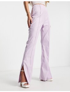 Missyempire Pantalones lilas de pernera ancha con aberturas frontales de Missy Empire (parte de un conjunto)-Morado