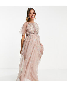 ASOS Maternity Vestido de dama de honor largo rosa pétalo con bordados florales y perlas de ASOS DESIGN Maternity