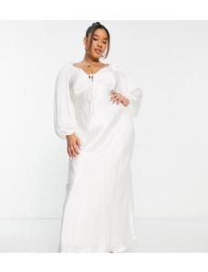 Vestido de novia largo color marfil con aberturas de satén de Forever New Curve-Blanco