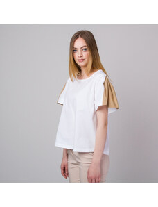 Willsoor Camiseta blanca de mujer con mangas decorativas 14027