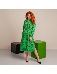 Willsoor Vestido camisero largo en verde con patrón geométrico 13970