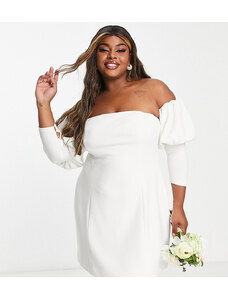 Vestido de novia corto color marfil estructurado con mangas abullonadas de Forever New Curve-Blanco