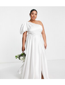 Vestido de novia color marfil de corte amplio con manga globo asimétrica de Yaura Plus-Blanco