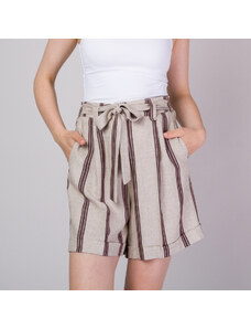 Willsoor Pantalones cortos para mujer lino beige con estampado de rayas 14174