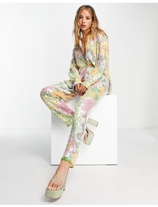 Pantalones de corte tapered con diseño floral de lentejuelas de ASOS EDITION-Multicolor