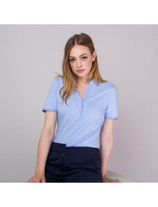 Willsoor Camisa polo para mujer azul claro con cuadrícula a contraste 14126