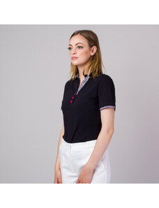 Willsoor Camisa polo color negro con elementos en contraste y estampado cachemir para mujer 14127