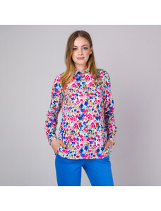 Willsoor Camisa para mujer con estampado de flores azul y rosa 14204