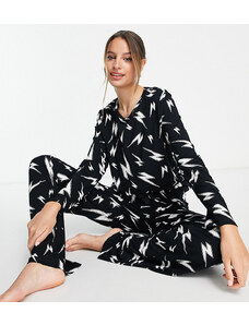 ASOS Tall Pijama negro de pantalones y top de manga larga con estampado de rayos de viscosa de ASOS DESIGN Tall