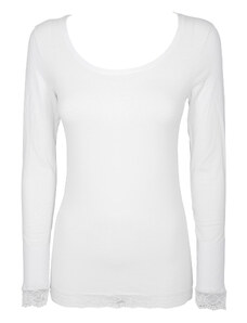Glara Cotton long sleeve T-shirt with lace trims
