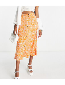 ASOS Tall Falda midi naranja abotonada con estampado de florecitas y bolsillos de ASOS DESIGN Tall-Multicolor