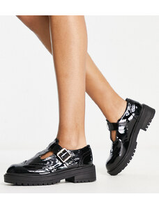 Zapatos negros con diseño de T y suela gruesa de charol Luca de schuh Wide Fit