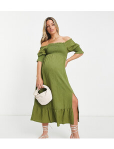 Vestido midi caqui fruncido de Violet Romance Maternity-Verde