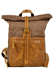Glara Rolling canvas backpack with leather details