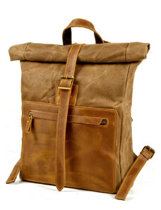 Glara Rolling canvas backpack with leather details