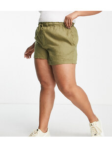 Pantalones cortos caquis con detalle anudado de lino de Mango Curve-Verde