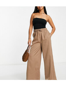 Pantalones marrón chocolate de pernera recta con cordón ajustable de Lola May Petite