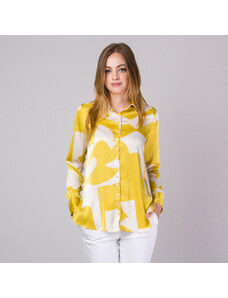 Willsoor Camisa de mujer con patrón geométrico amarillo y blanco 14310