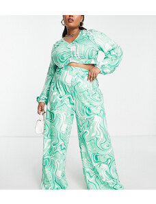 Pantalones verdes con estampado ondulado exclusivos de Collective The Label Curve (parte de un conjunto)