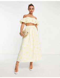 Falda midi amarilla con cintura elástica y diseño floral de jacquard de ASOS EDITION-Amarillo