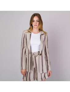 Willsoor Traje de chaqueta para mujeres de lino beige con rayas 14173