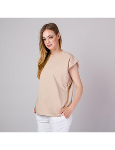 Willsoor Camiseta para mujer en beige con patrón liso 14192
