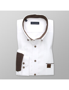 Willsoor Camisa Slim Fit Color Blanco Con Elementos a Contraste Color Marrón Para Hombre 14200