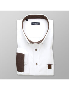 Willsoor Camisa blanca clásica para hombre con elementos de contraste marrones 14202
