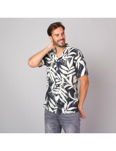 Willsoor Camisa grafito estilo hawaiano con hojas de palmera para hombre 14334