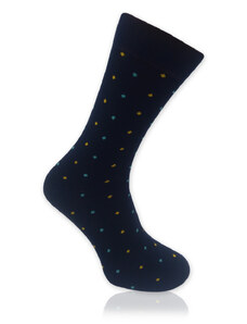 Willsoor Calcetines para hombre color azul oscuro con estampado de puntos azulesy amarillos 14087