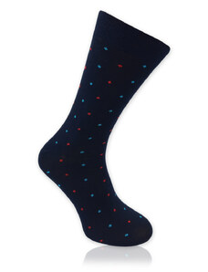 Willsoor Calcetines azul oscuro con estampado de puntos azul-rojo para hombre 14088