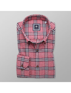 Willsoor Camisa clásica de franela para hombre con estampado de cuadros rosa 13373