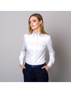 Willsoor Camisa blanca con elementos de contraste azul claro para mujeres13399