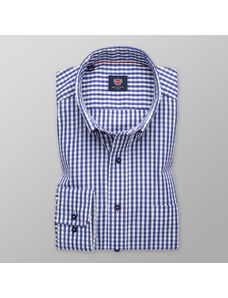Willsoor Camisa Slim Fit Color Azul Con Patrón De Cuadros Color Blanco Para Hombre 13624