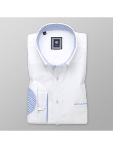 Willsoor Camisa Slim Fit Color Blanco Con Coderas De Cuadros Color Azul Para Hombre 13636