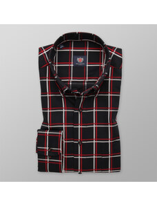 Willsoor Camisa Slim Fit Color Negro Con Patrón on De Cuadros Color Rojo-Blanco Para Hombre 13703
