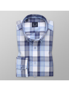Willsoor Camisa Slim Fit Color Azul Con Patrón De Cuadros Para Hombre 13787