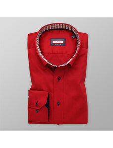 Willsoor Camisa Slim Fit Color Rojo Con Elementos En Contraste Para Hombre 13848