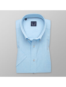 Willsoor Camisa clásica para hombre color azul claro con añadidura de lino 13881