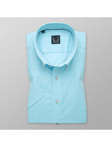Willsoor Camisa Slim Fit Color Turquesa Con Añadidura De Lino Para Hombre 13882