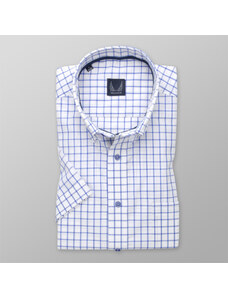 Willsoor Camisa slim fit de hombre en color blanco con patrón de cuadros en contraste 13957