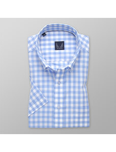 Willsoor Camisa de hombre slim fit a cuadros azul claro 14007