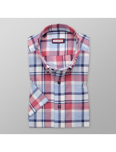 Willsoor Camisa de hombre slim fit rojo-azul con patrón de cuadros 14009
