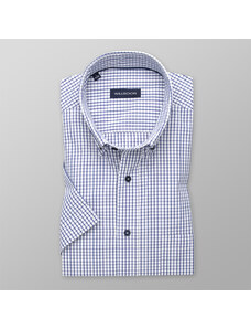 Willsoor Camisa slim fit de hombre en color blanco con patrón de cuadros en azul 14011