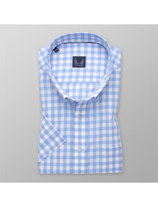 Willsoor Camisa clásica azul y blanca de hombre con patrón de cuadros 14020