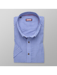 Willsoor Camisa clásica de hombre en color azul con patrón de cuadros 14024