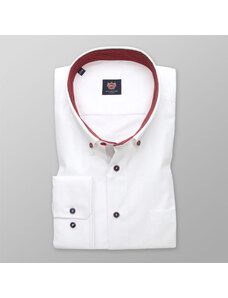 Willsoor Camisa clásica para hombres en blanco con elementos de contraste rojos 13053