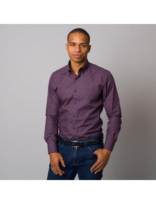 Willsoor Camisa Slim Fit Color Borgoña Con Patrón Geométrico Para Hombre 13089